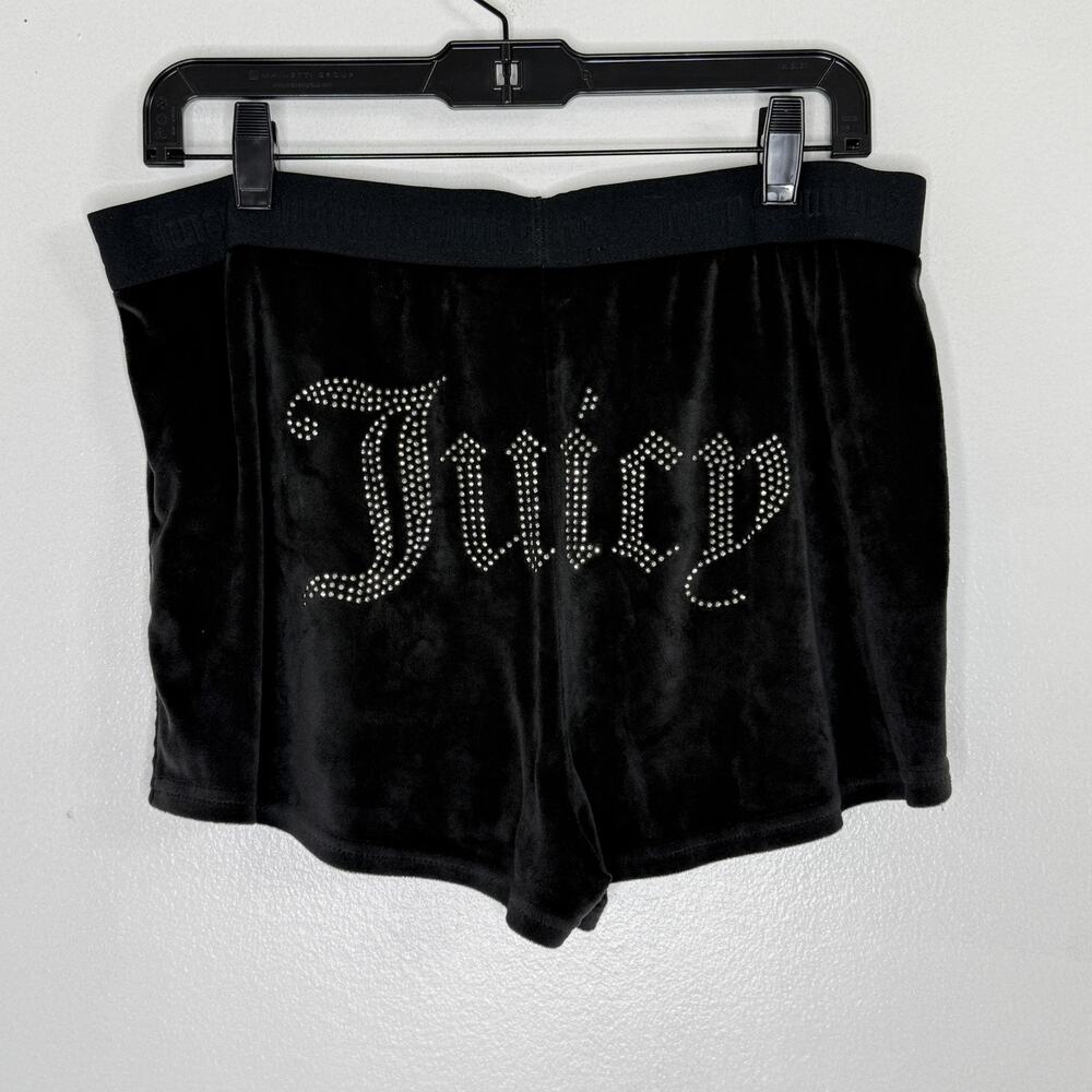 Juicy Couture Shorts Womens XL Black Velour Sleep Bling Y2K Rhinestone Logo
